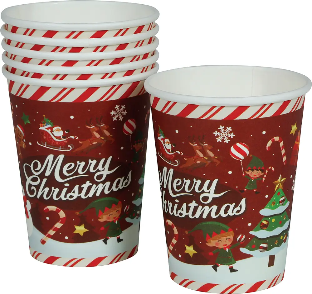6 julebægre "Merry Christmas", 240 ml, 9 cm