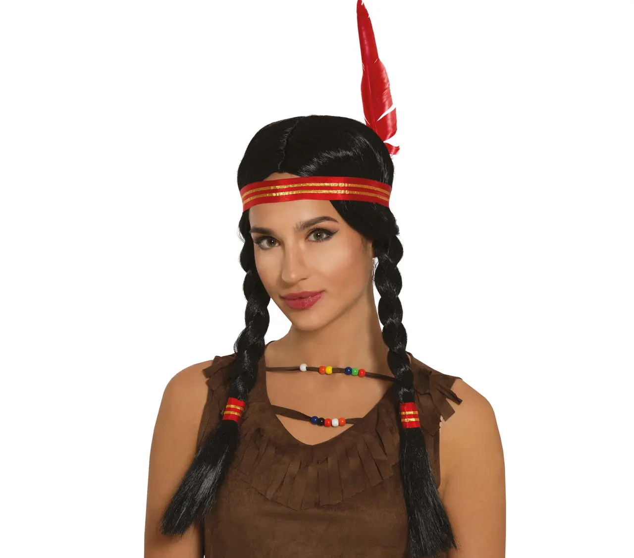 Indianerparyk med pandebånd og fletninger (i æske)