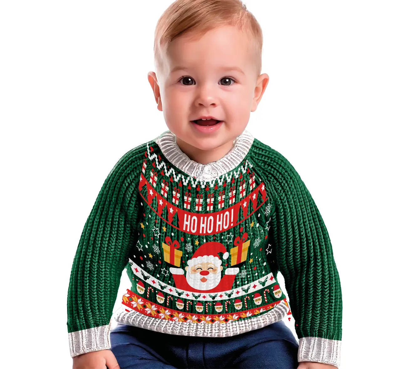 Grøn julesweater i uld til baby