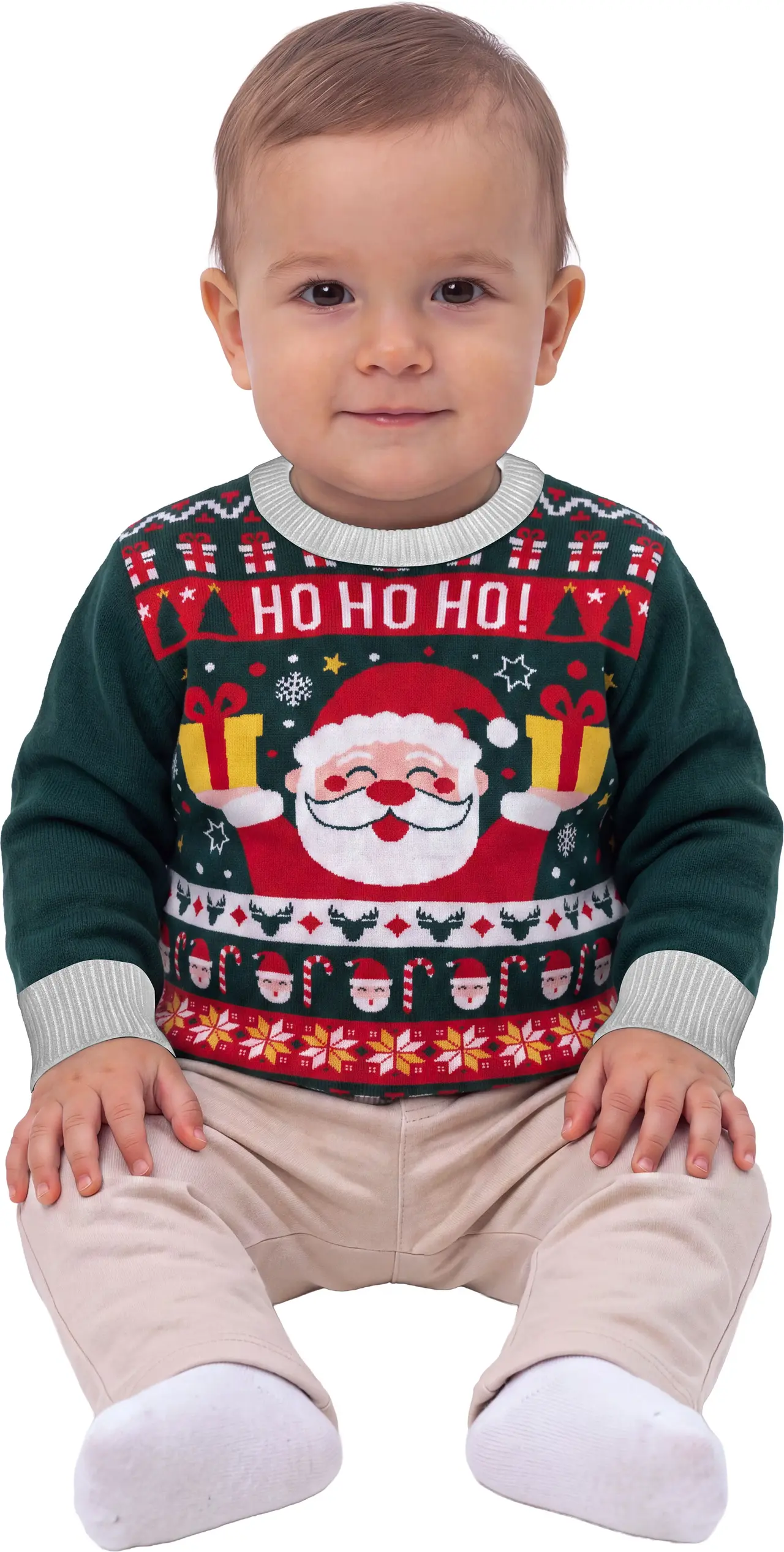 Grøn julesweater i uld til baby