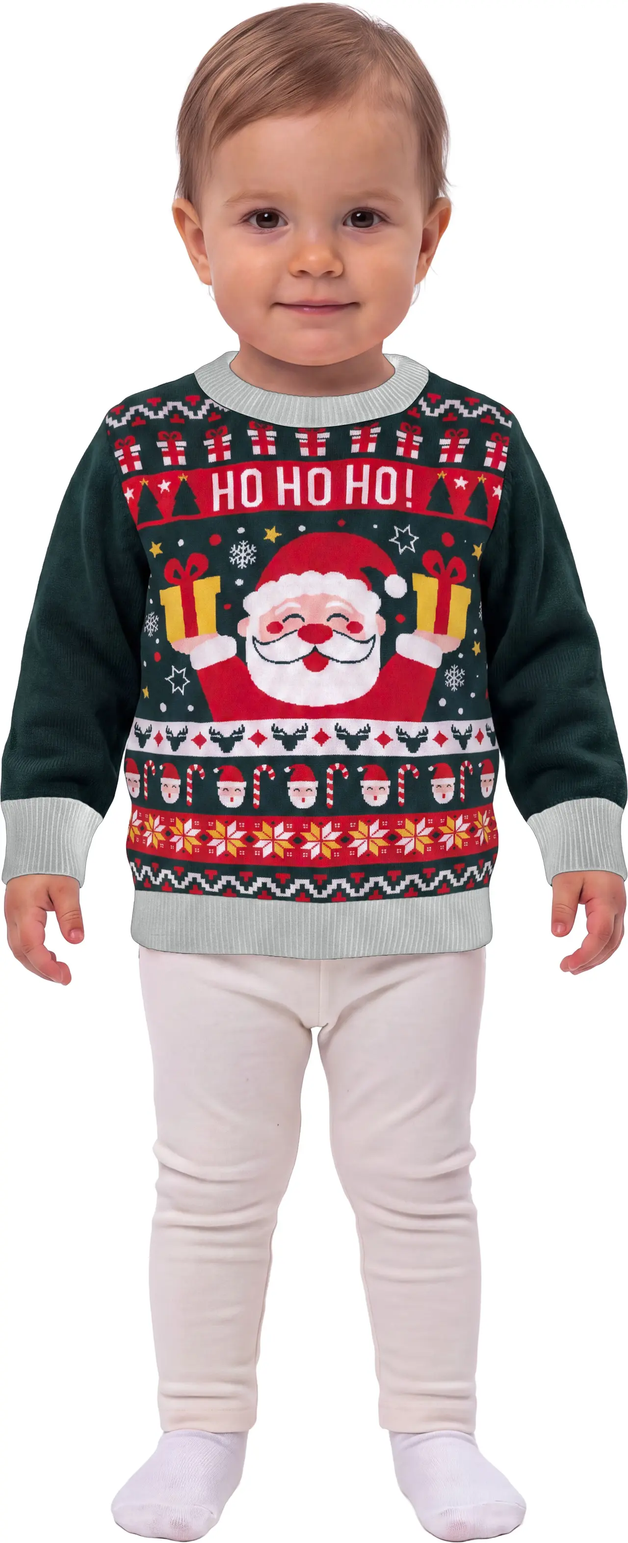 Grøn julesweater i uld til baby