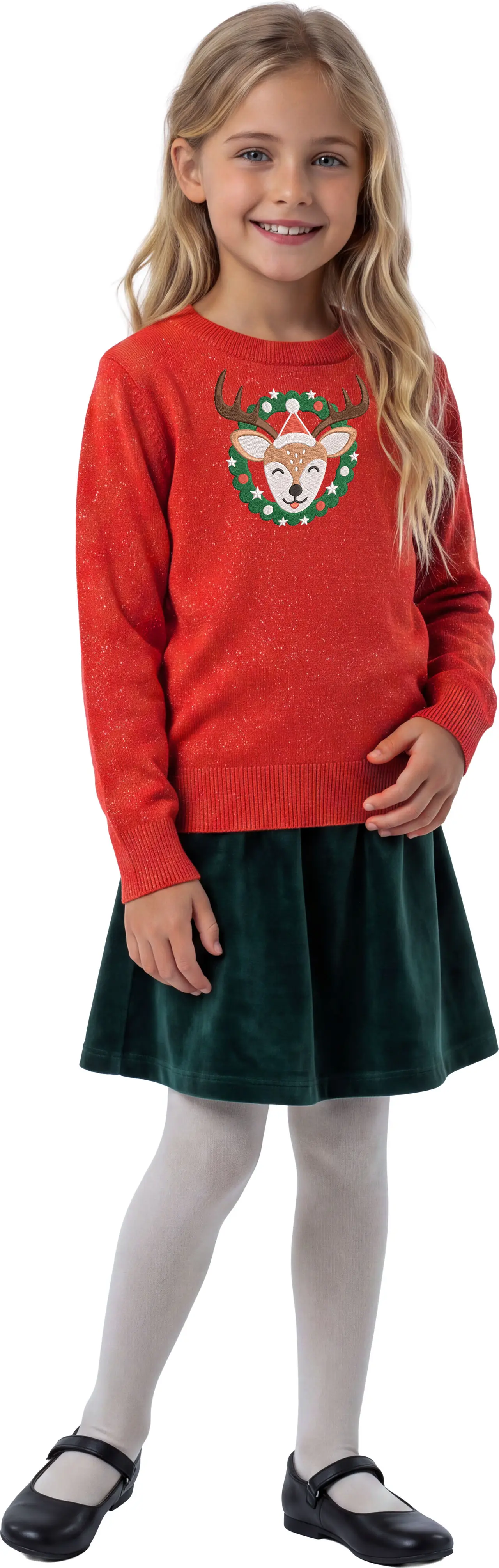 Julesweater med rensdyr i glitter til børn