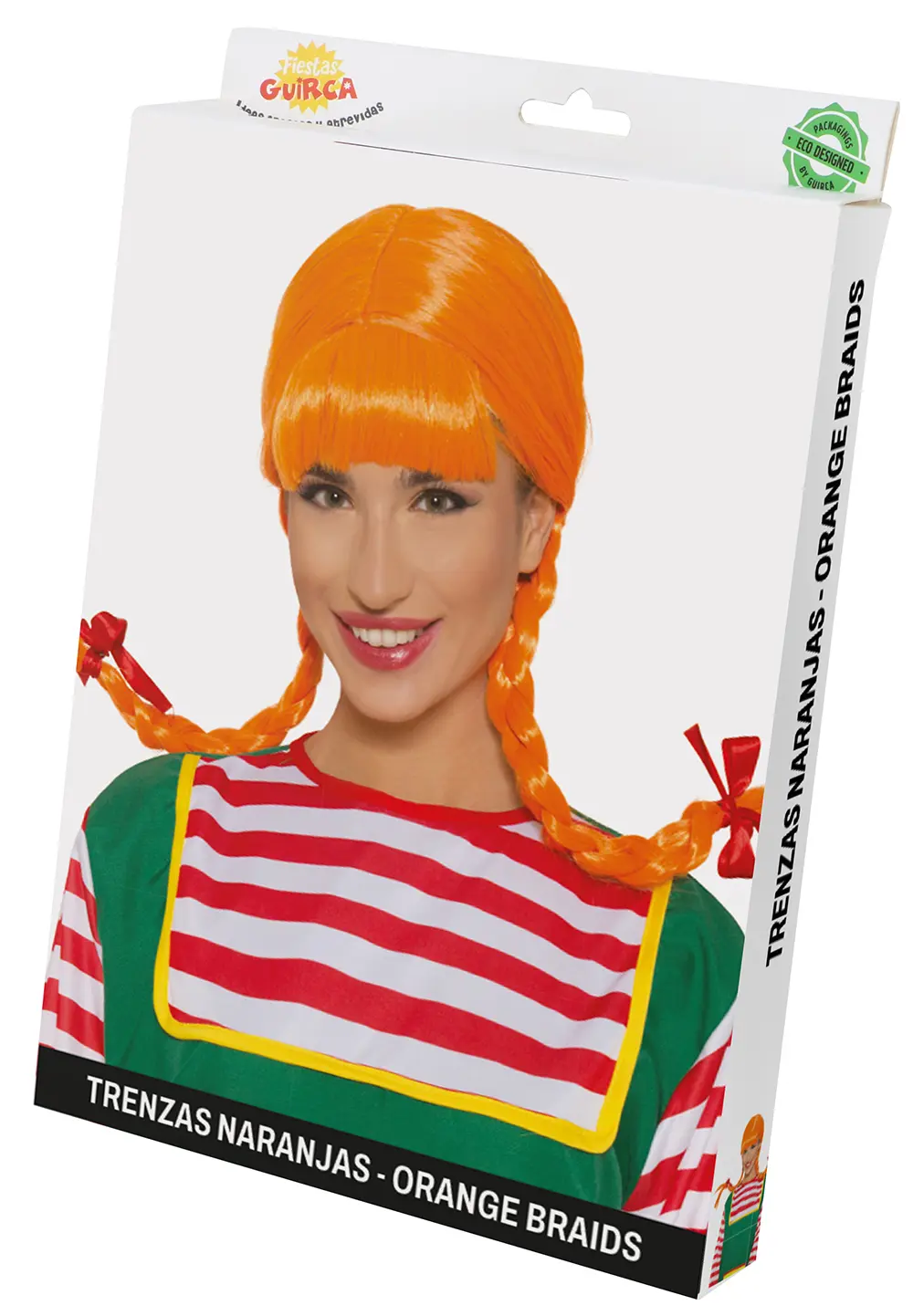 Orange paryk med fletninger (i æske)