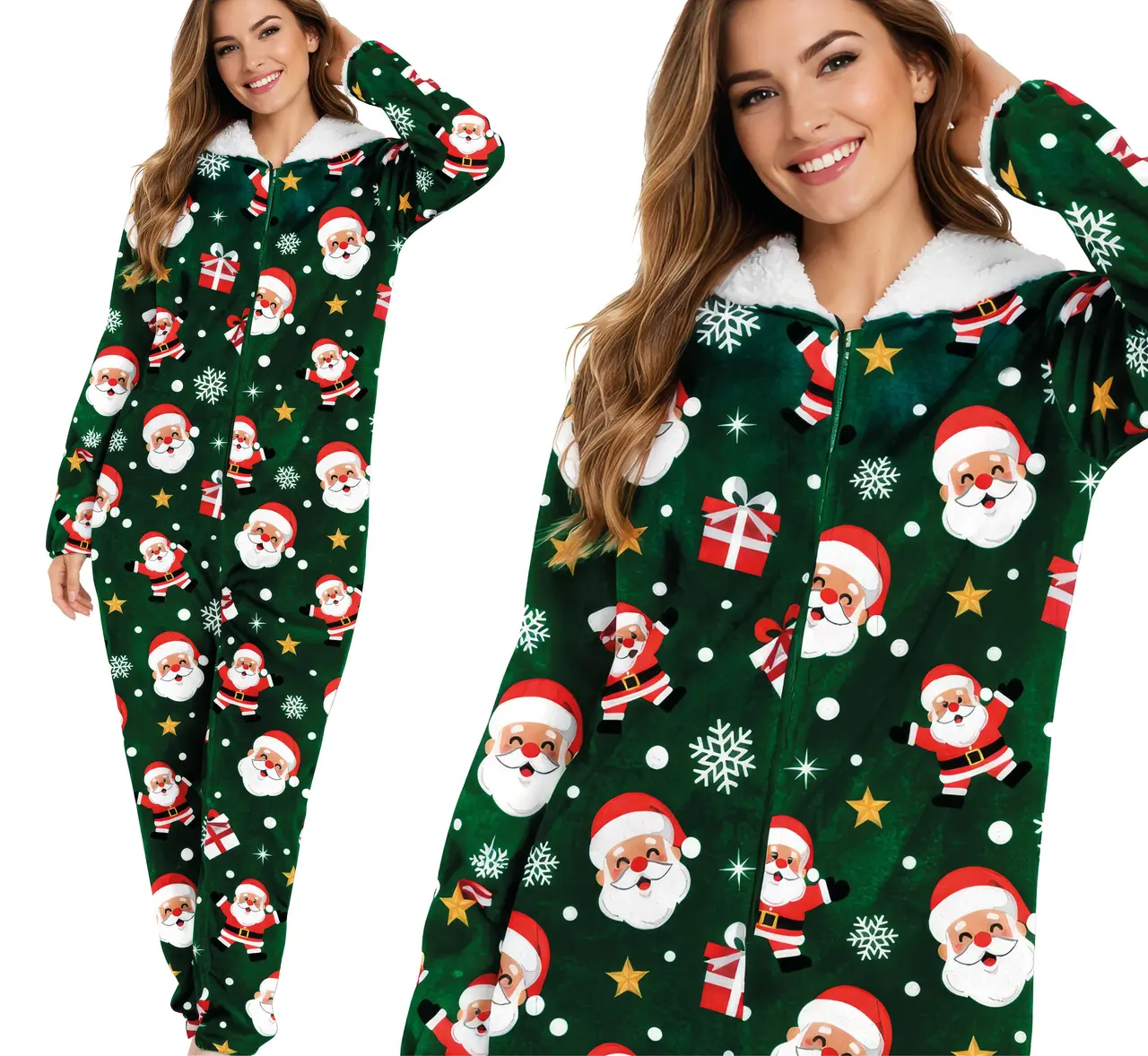 Julepyjamas med julemandsprint til damer