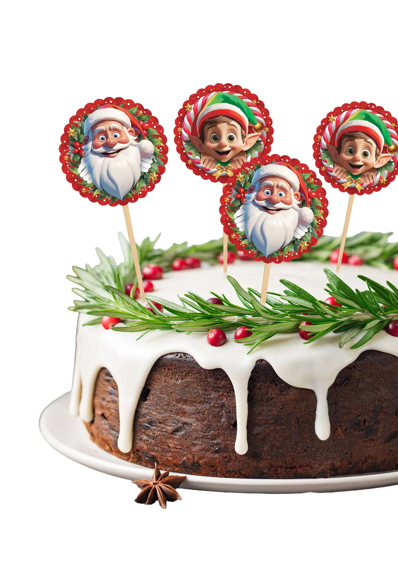 Sæt med 12 pyntepinde til jul i papir, 6 cm