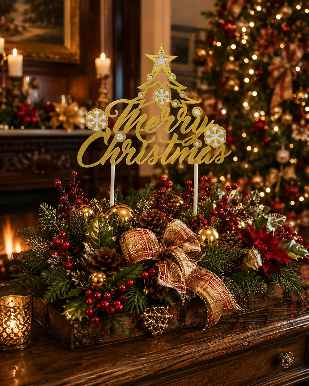 Kagetopper "Merry Christmas" i guld, 16 × 24 cm