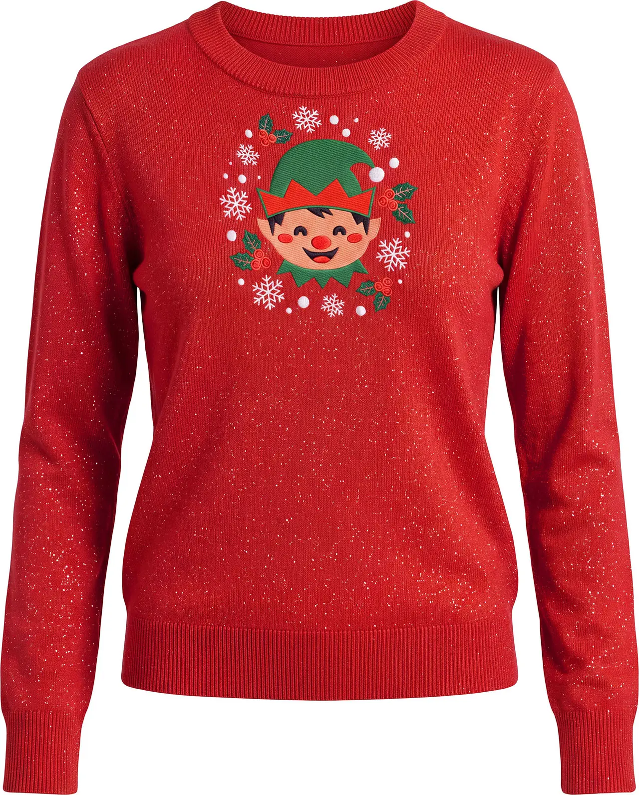 Sweater med nisse i glitter til damer