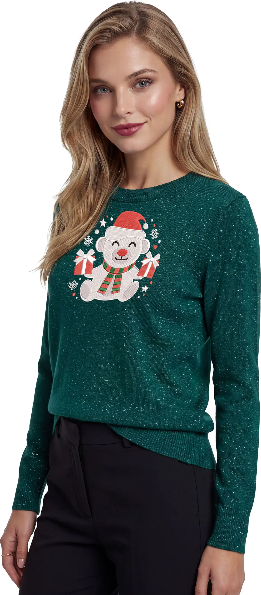 Sweater med isbjørn i glitter til damer