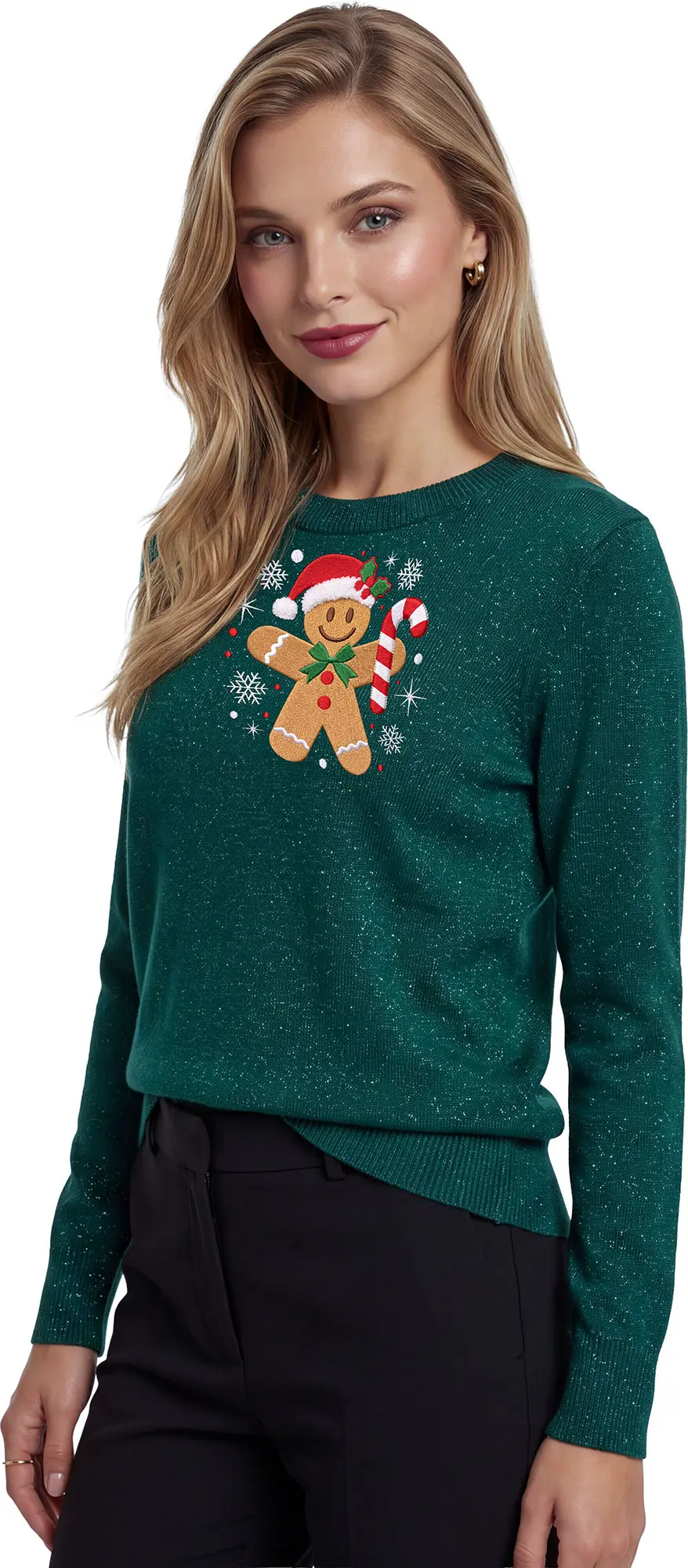 Sweater med honningkagemand i glitter til damer