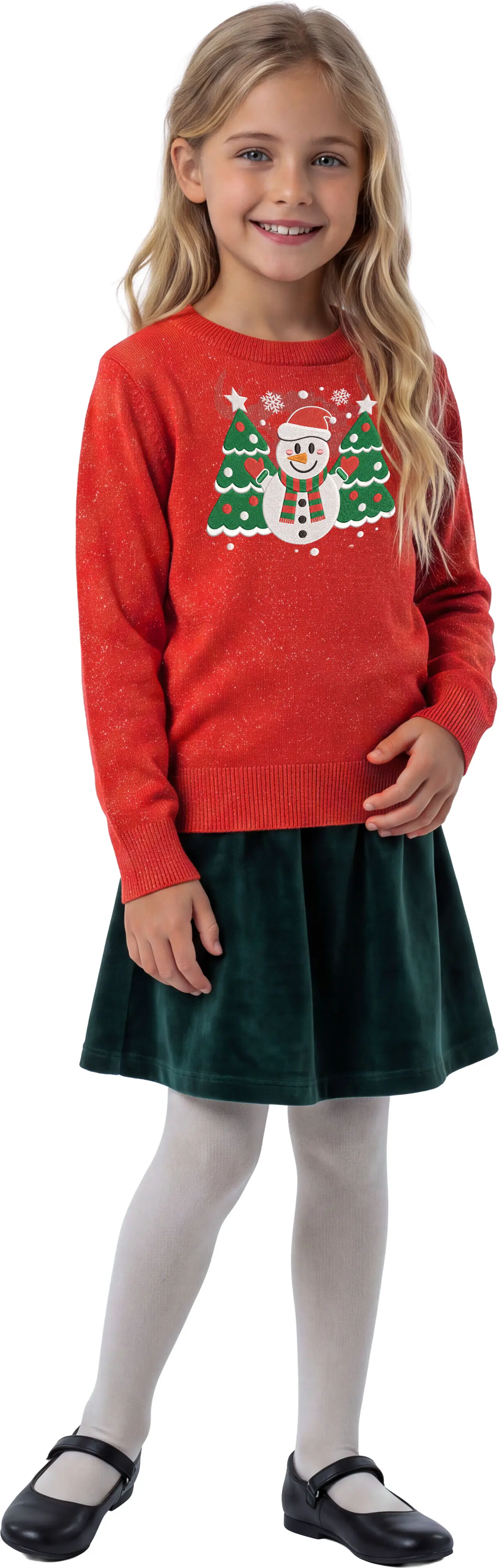 Sweater med snemand i glitter til børn