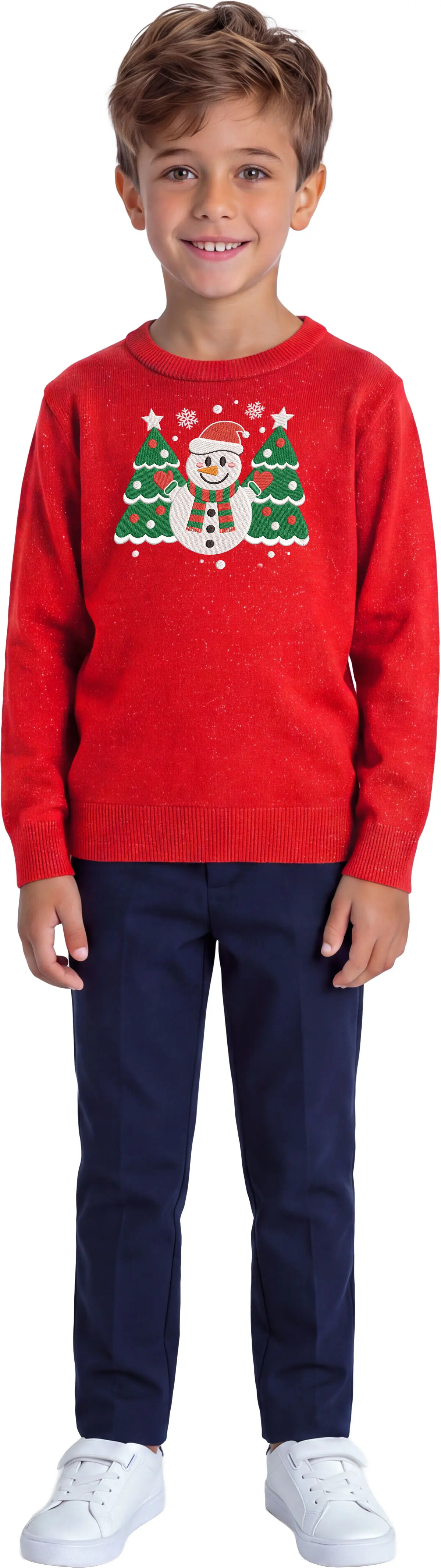 Sweater med snemand i glitter til børn
