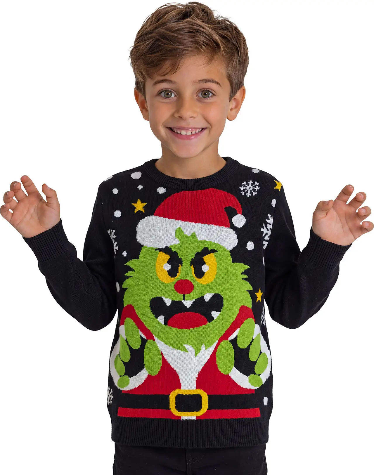 Julesweater med grønt monster til børn