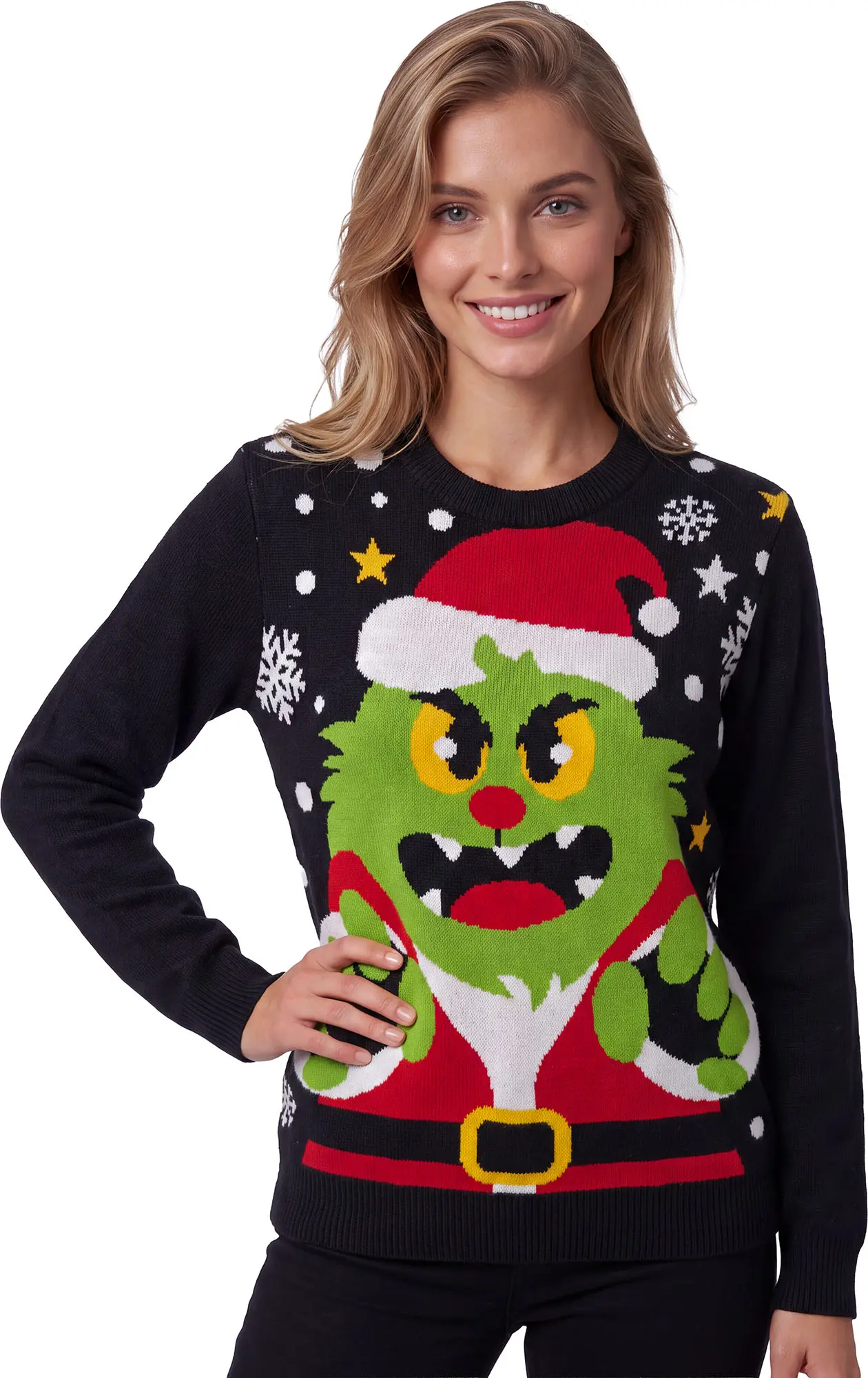 Julesweater med grønt monster til damer