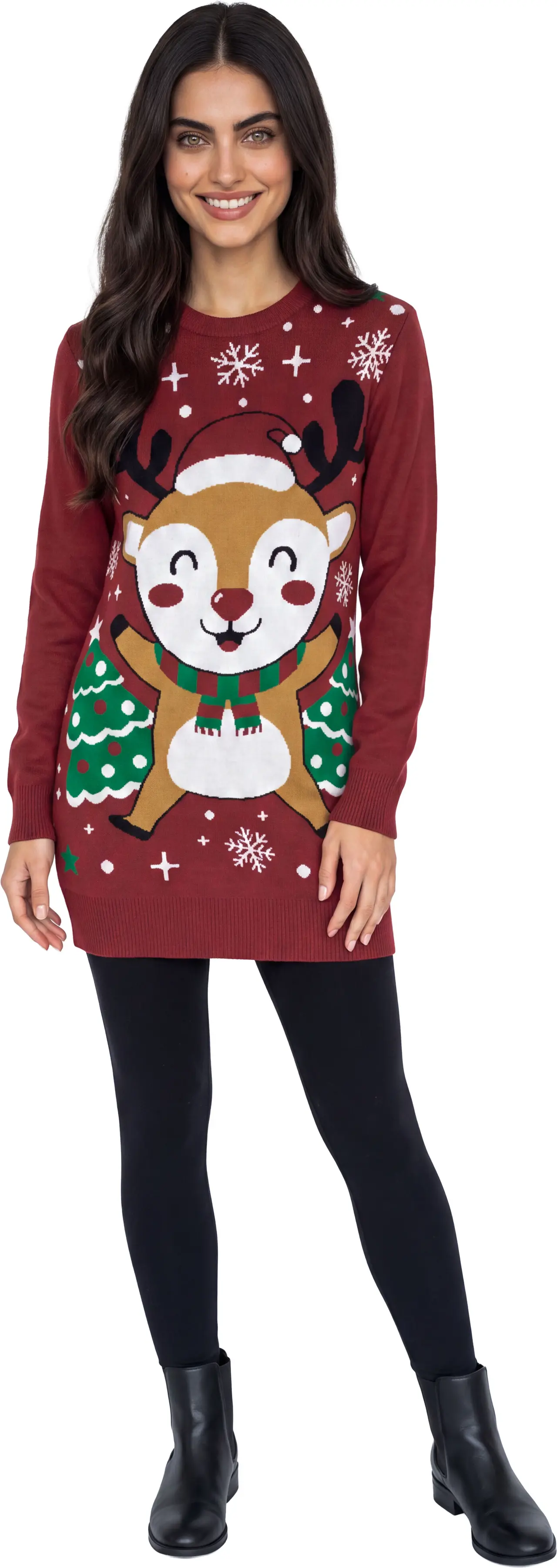 Lang rensdyrsweater til damer