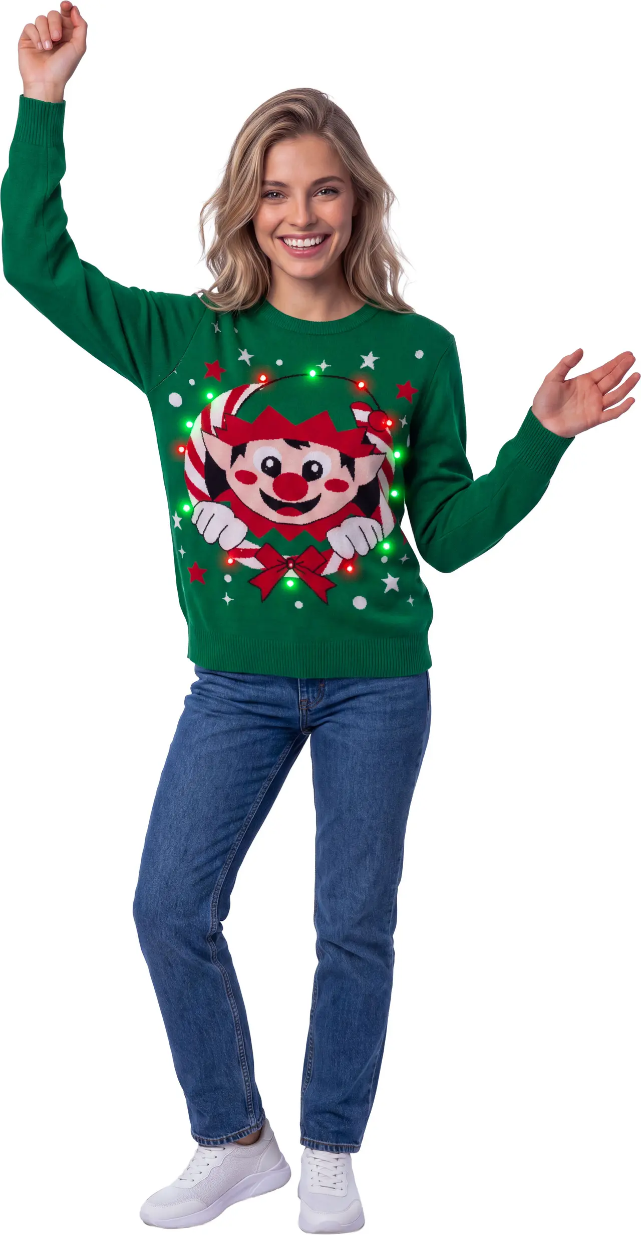 Sweater med nisse og 12 LED-lys til damer