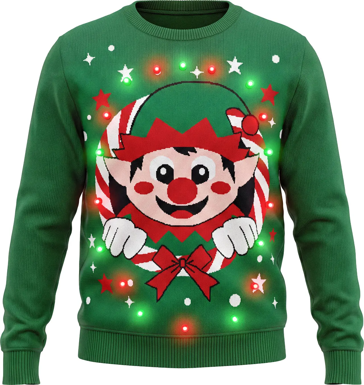 Sweater med nisse og 12 LED-lys til herrer