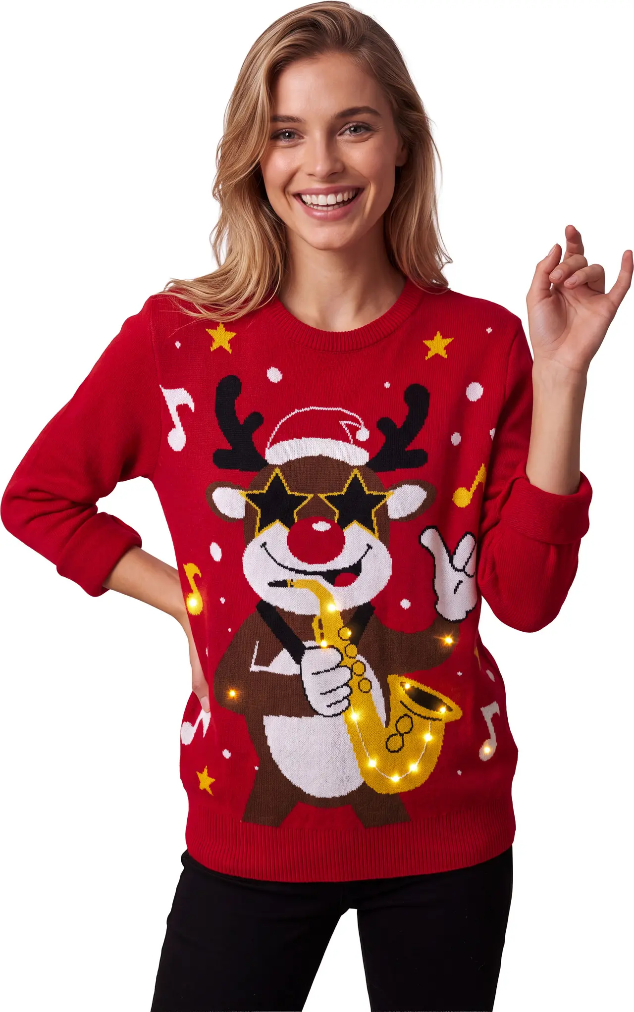Sweater med sejt rensdyr og 12 LED-lys til damer