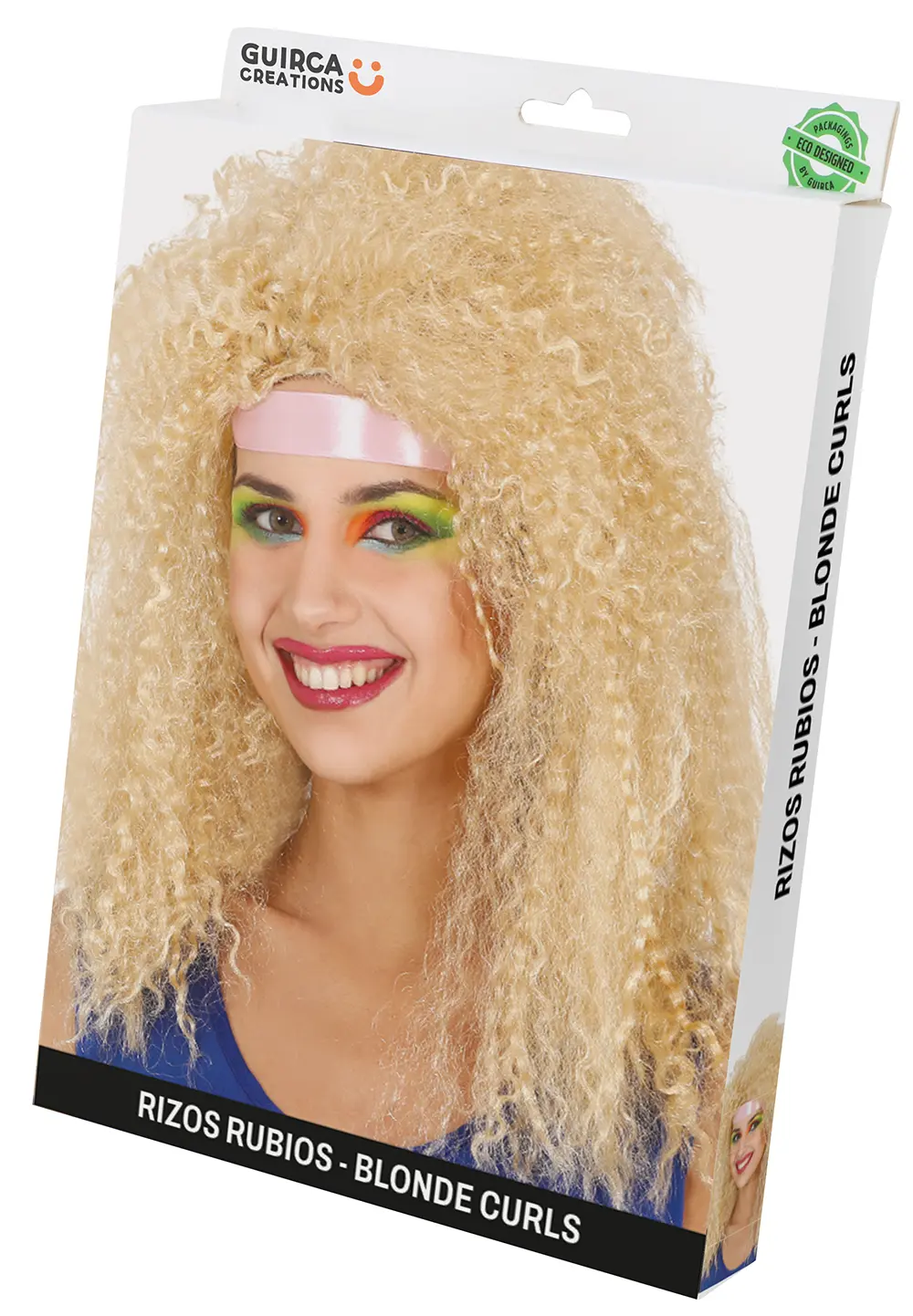 Lang krøllet blond paryk (i æske)
