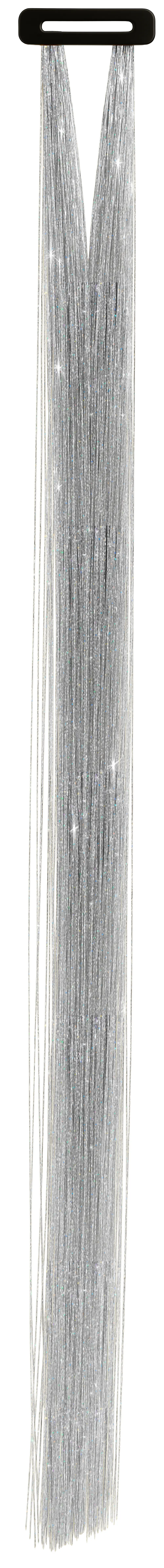 3 hår-extensions med glitter, 50 cm, sølv