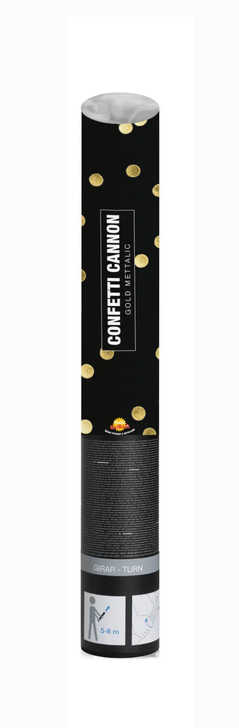 Konfettikanon, metallisk guld, 40 cm