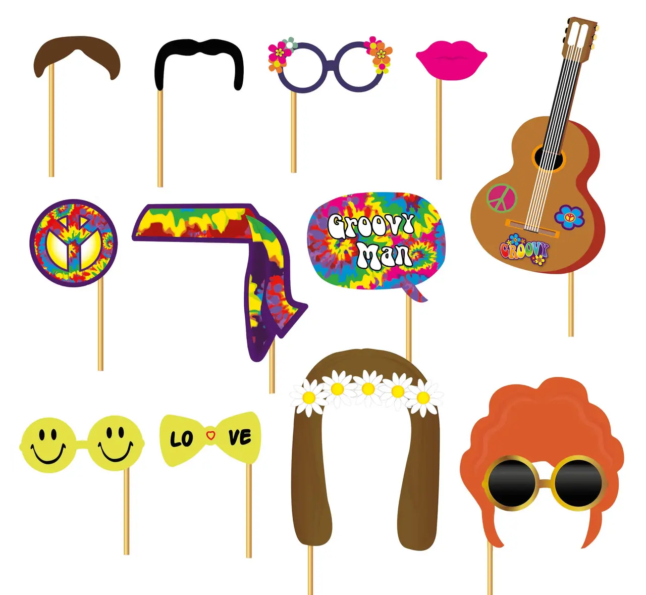 Hippie-photocall-sæt, 12 stk.