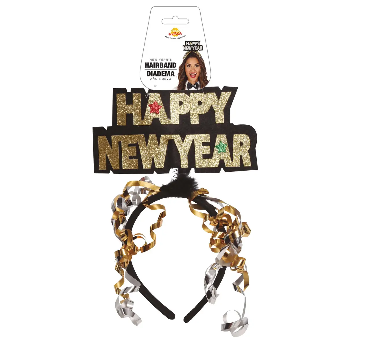 Hårbøjle "Happy New Year" i guld og sølv