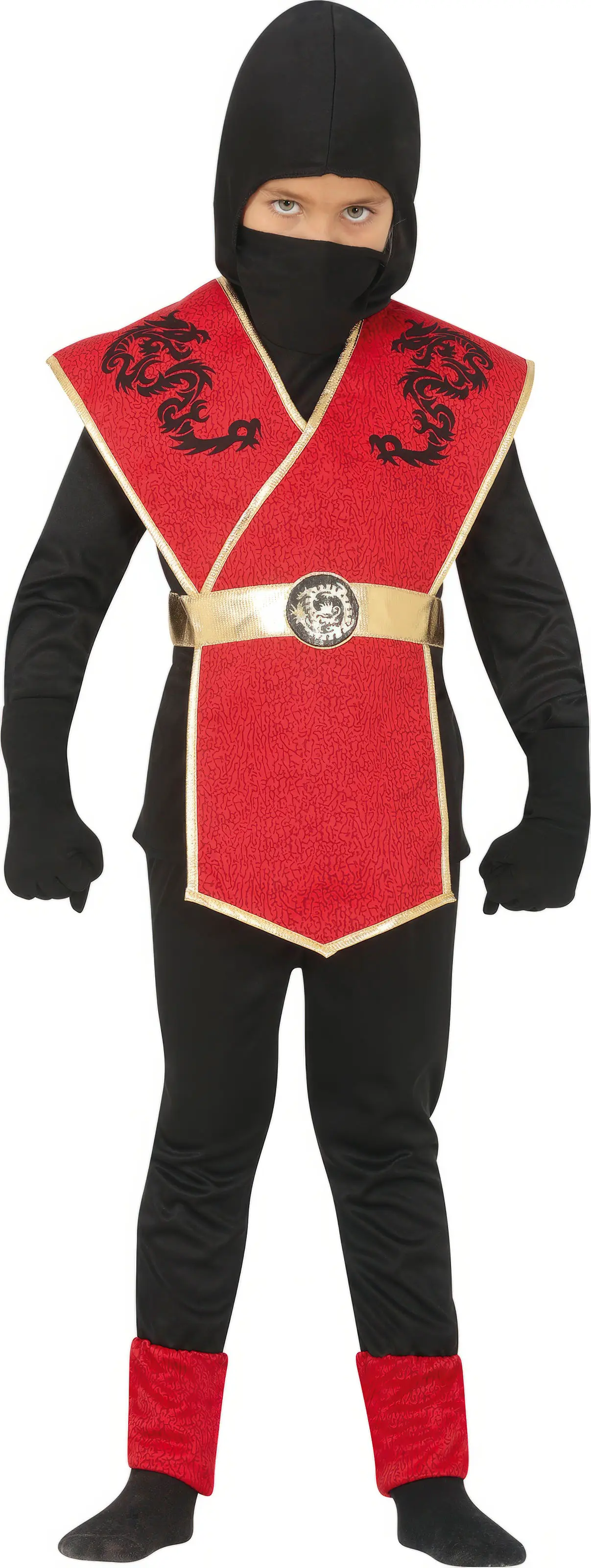 Ninja – kostume til børn, rød og sort