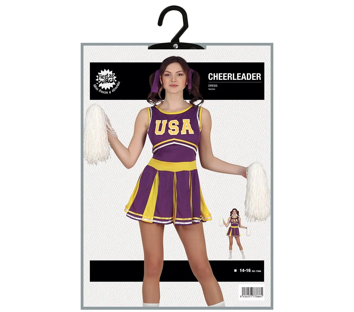 Cheerleader – kostume til børn og voksne, lilla og gul