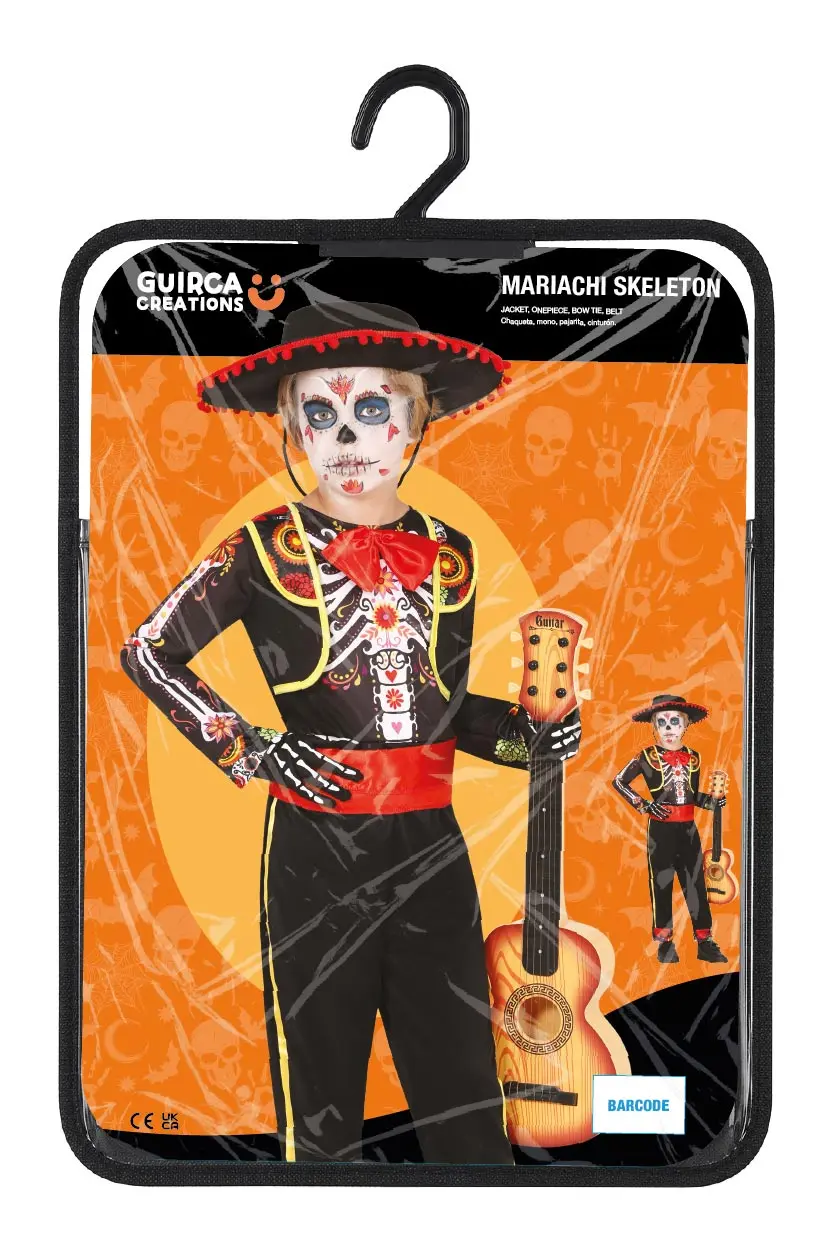 Mariachi-skelet – kostume til drenge, sort og flerfarvet