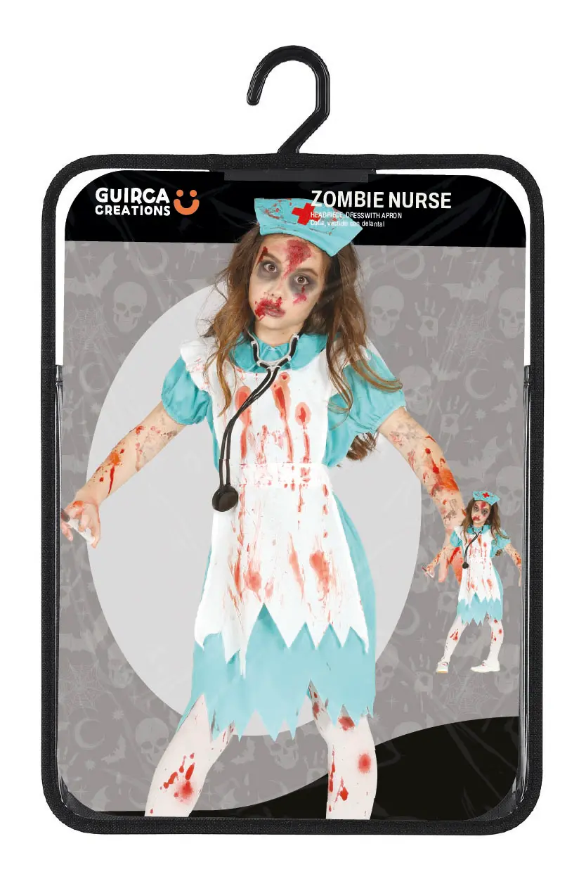 Zombiesygeplejerske – kostume til damer, blå og hvid