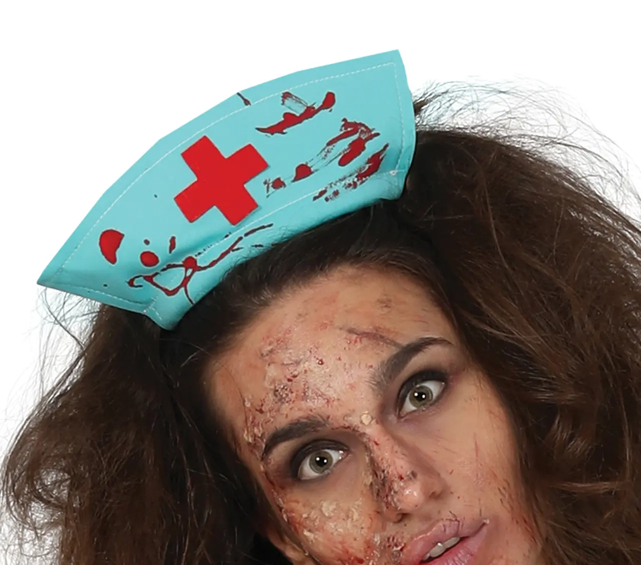 Zombiesygeplejerske – kostume til damer, blå og hvid