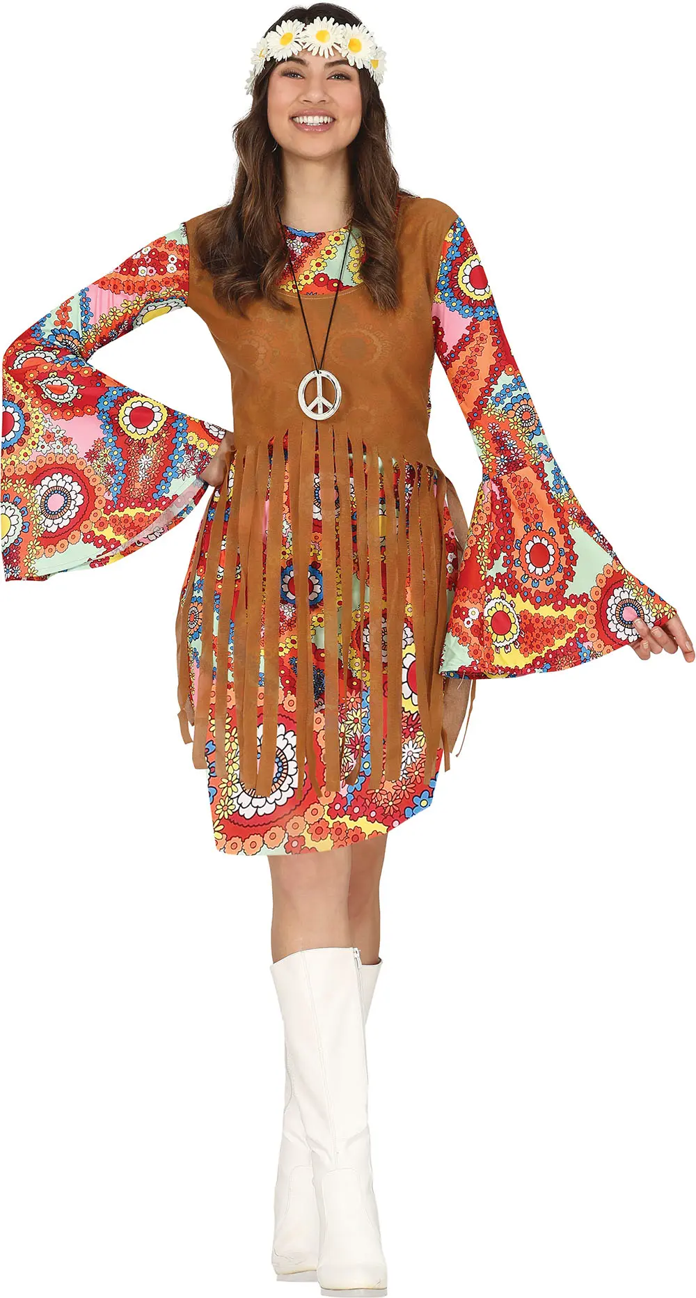 Hippie – kostume til damer, brun, guld og flerfarvet
