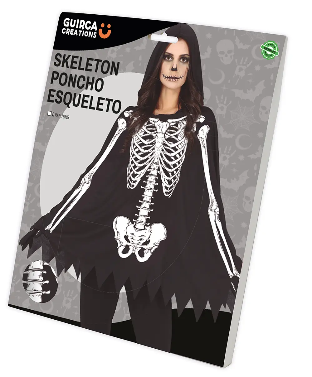 Skeletponcho – kostume til damer, sort og hvid