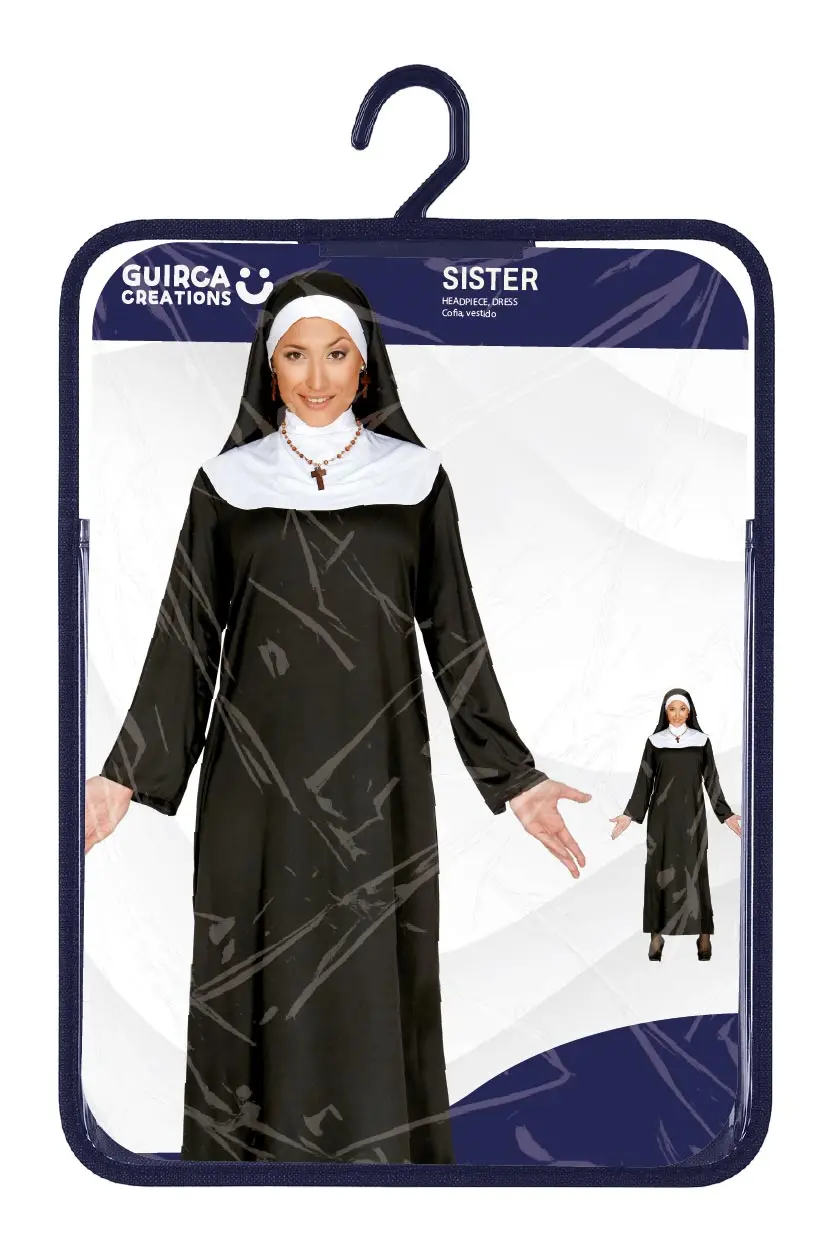 Nonne – kostume til damer, sort og hvid, model 80031
