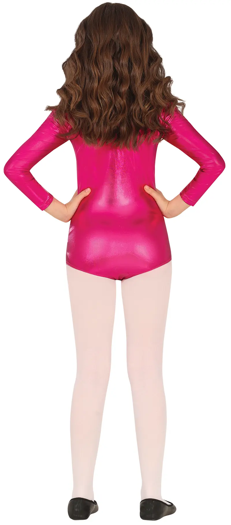 Langærmet body i metallisk fuchsia til piger