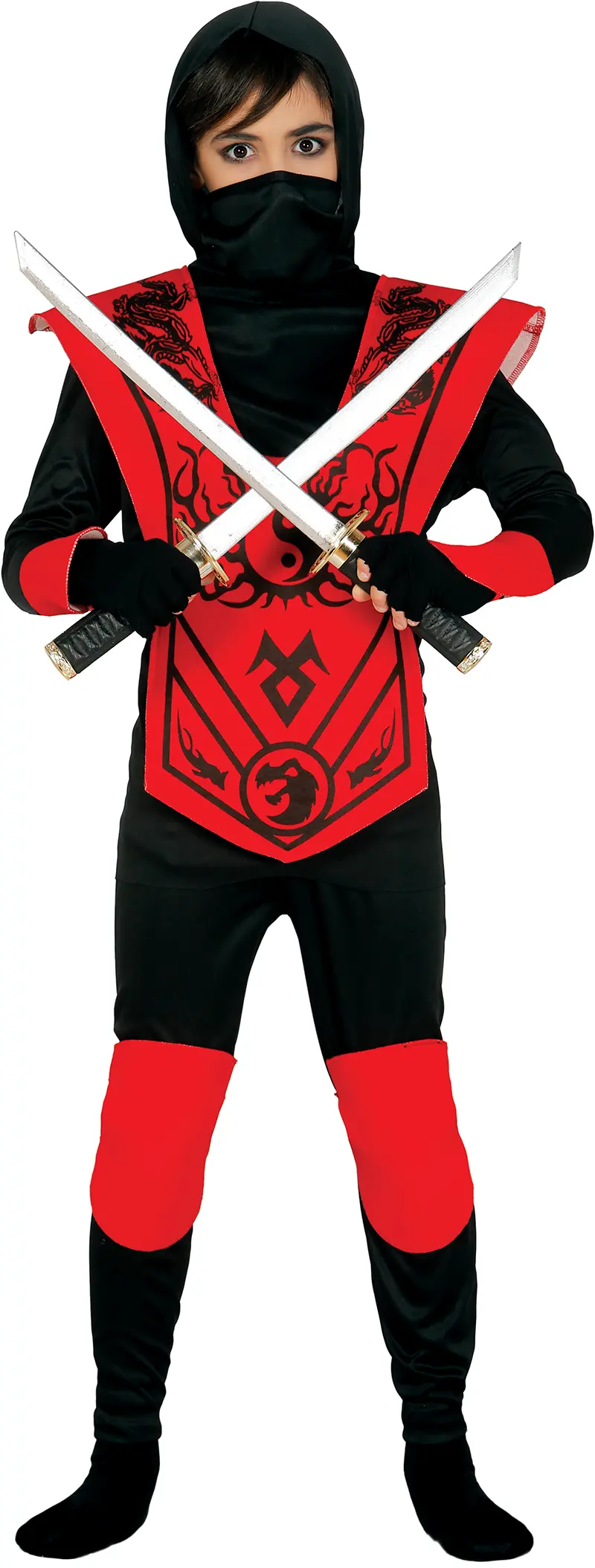 Rød ninja – kostume til drenge, rød og sort
