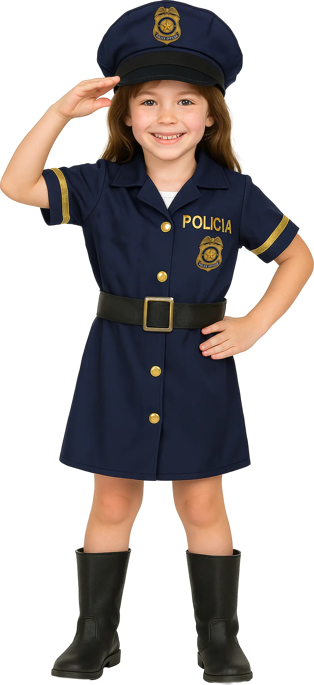 Politi – kostume til piger, blå og guld