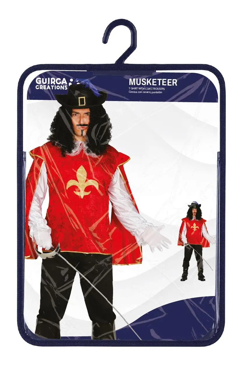 Musketer – kostume til herrer, sort og rød
