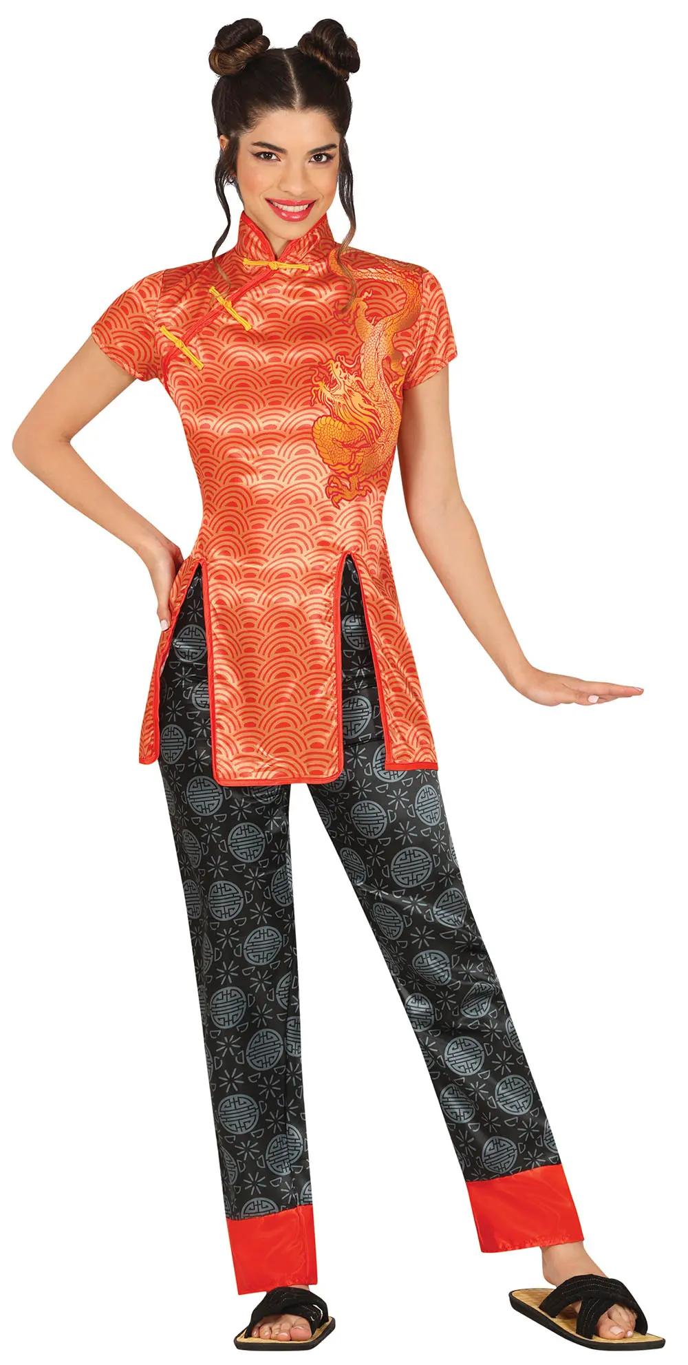 Kinesisk – kostume til damer, rød og sort, model 86213