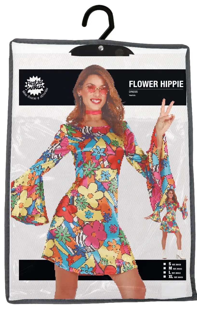 Hippie – kostume til damer, flerfarvet, model 86435