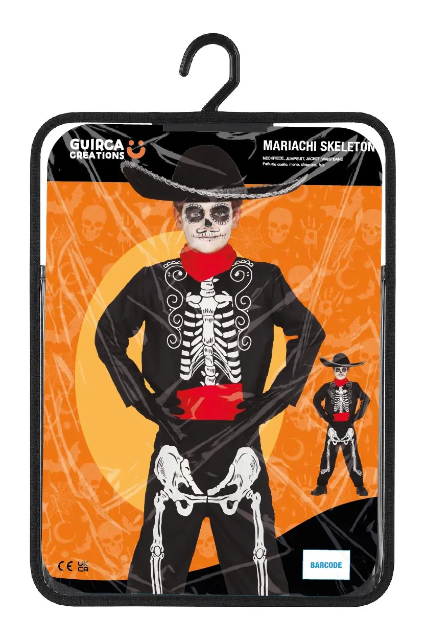 Mariachi-skelet – kostume til drenge, sort og rød