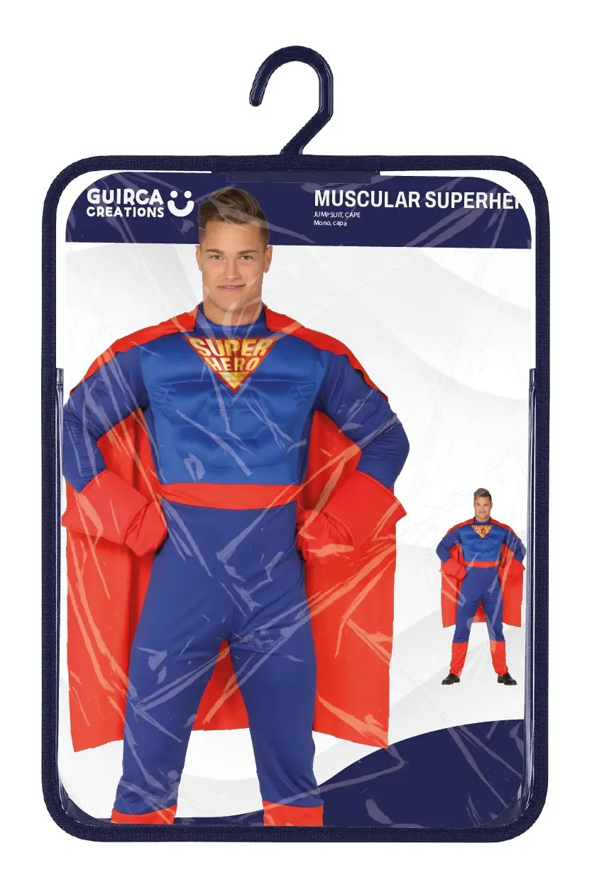 Muskuløs superhelt – kostume til herrer, blå og rød