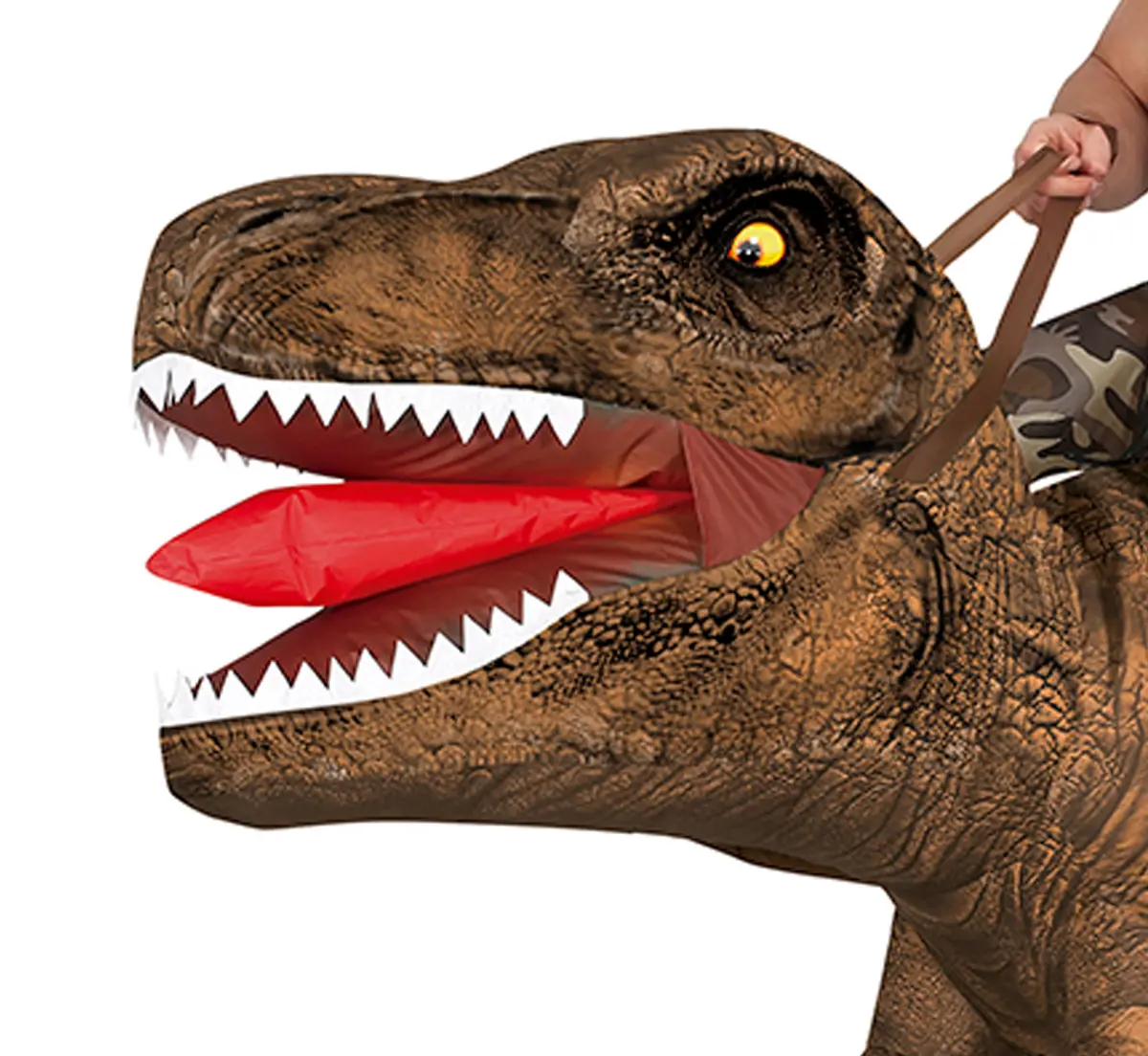 Oppusteligt kostume, rytter på dinosaur