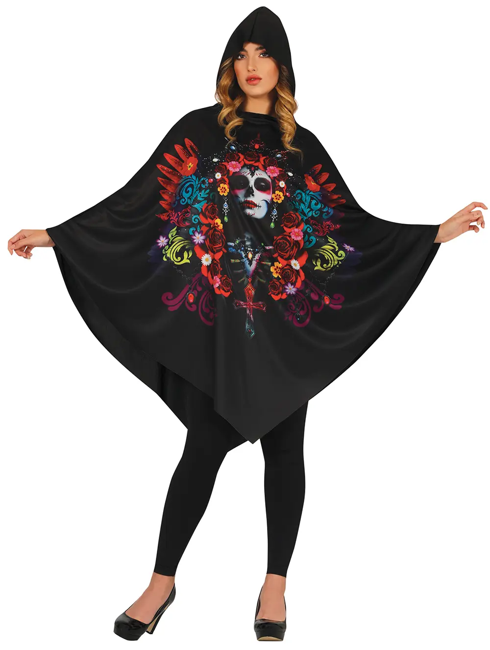 Catrina-poncho – kostume til damer, sort