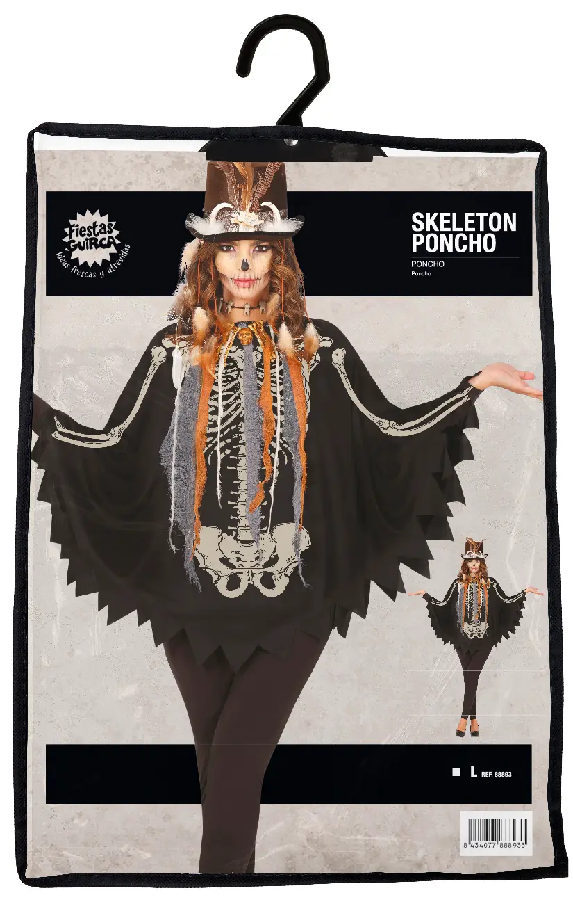 Skeletponcho – kostume til damer, sort