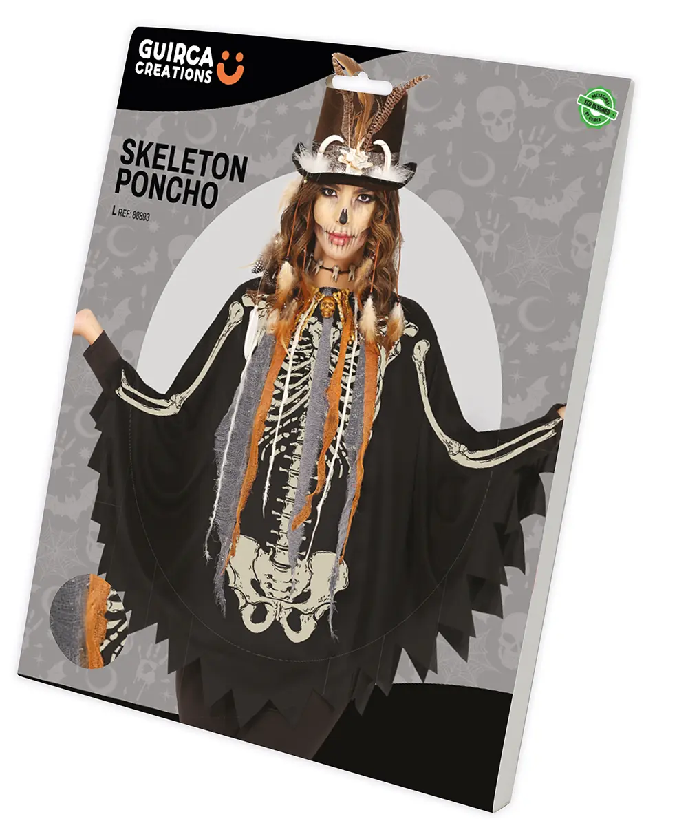 Skeletponcho – kostume til damer, sort