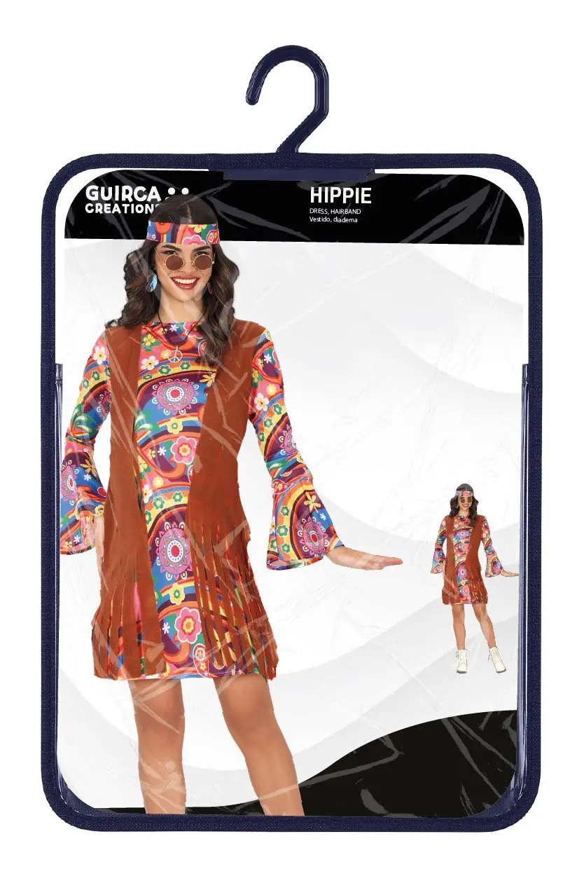 Hippie – kostume til damer, flerfarvet, model 89033