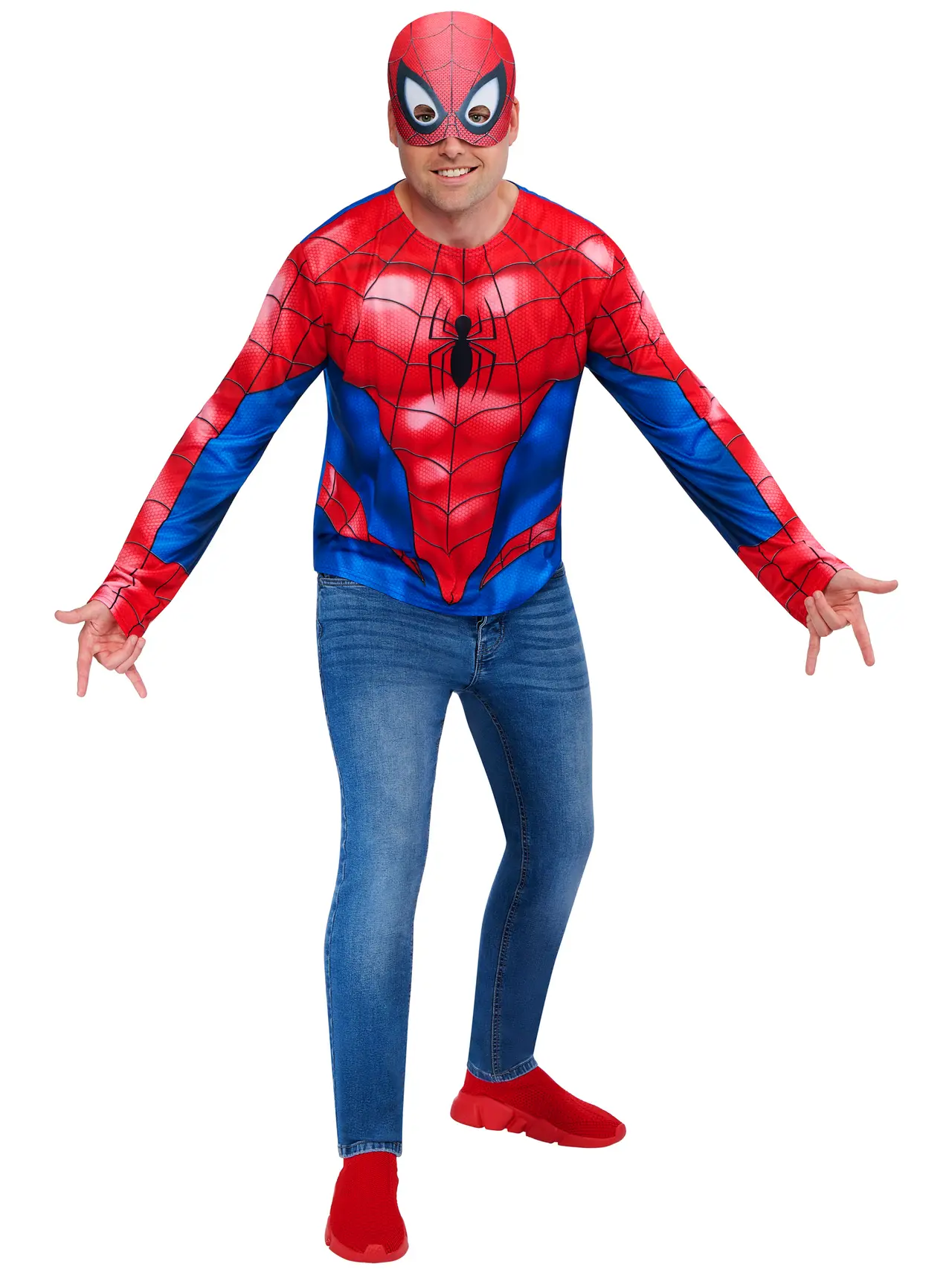Spider-Man top og halvmaske – kostume til herrer