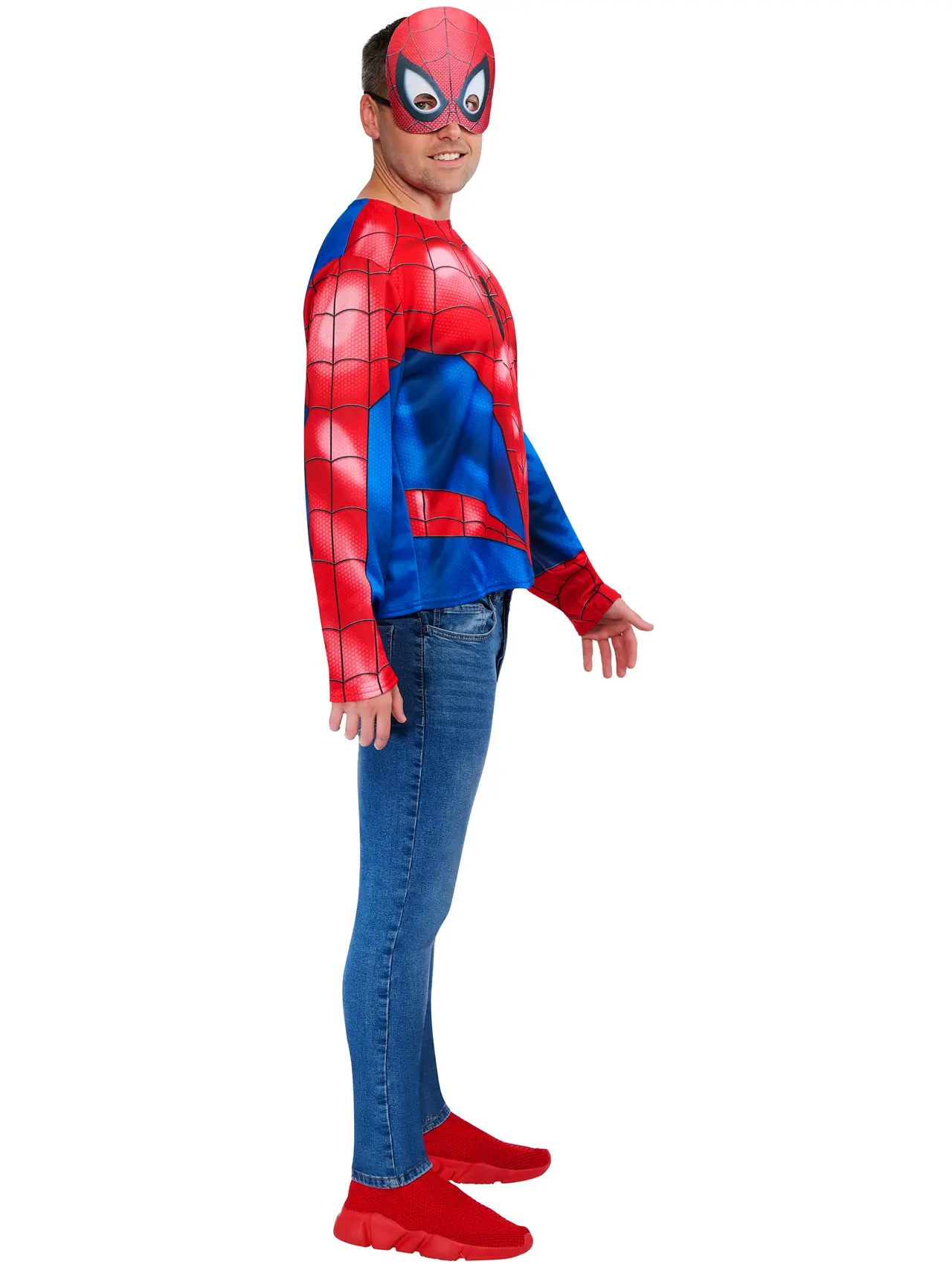 Spider-Man top og halvmaske – kostume til herrer