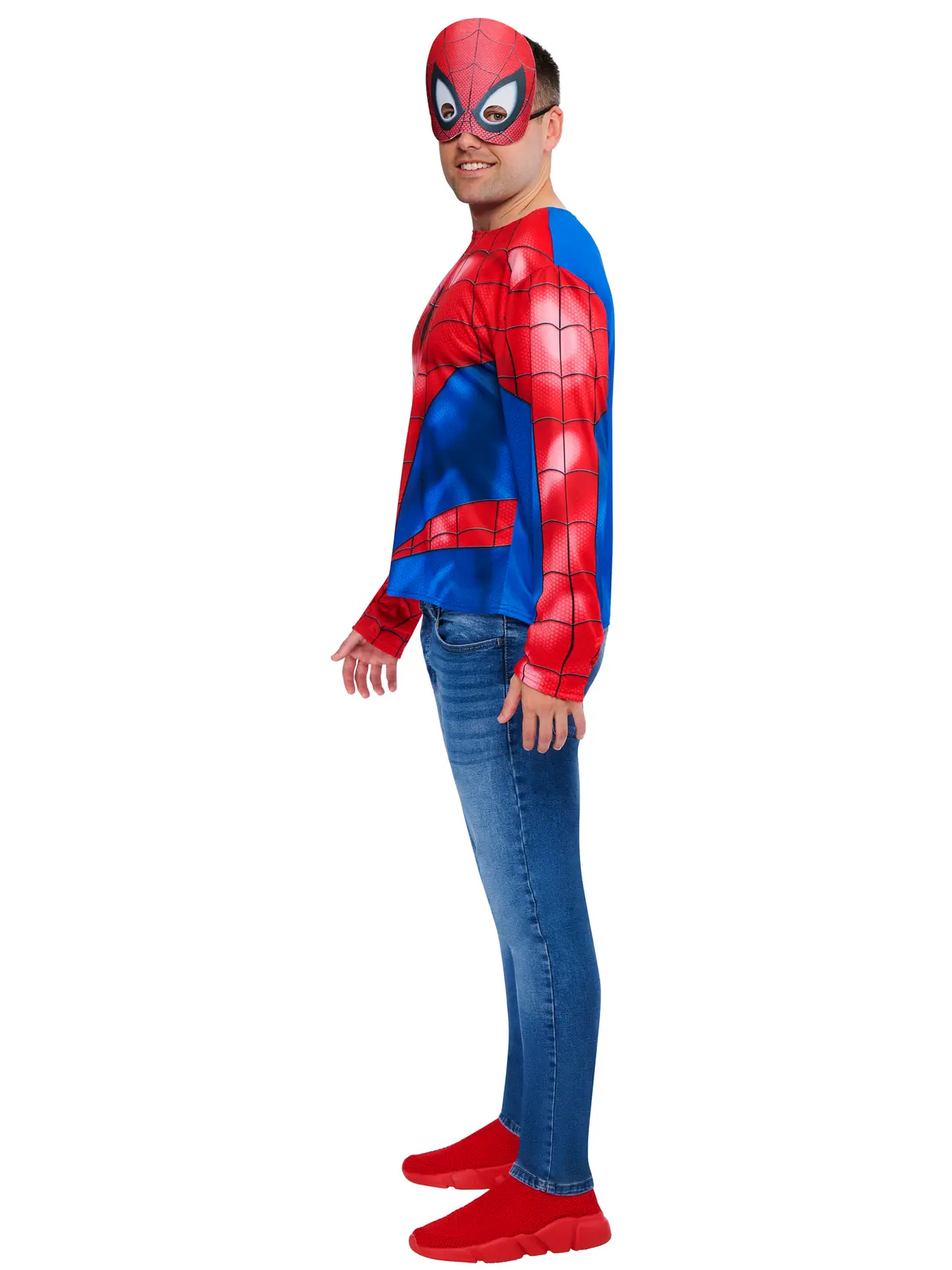 Spider-Man top og halvmaske – kostume til herrer